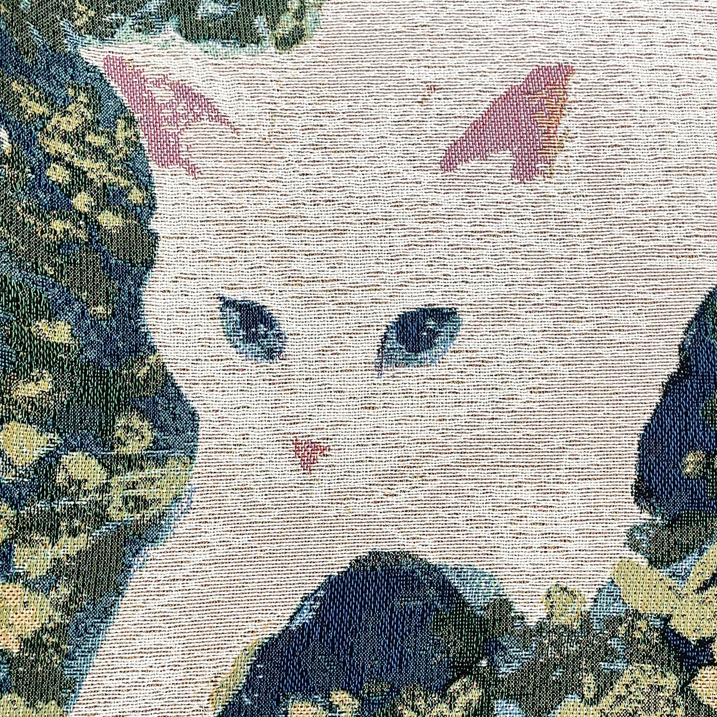 CLoseup of woven blanket cat